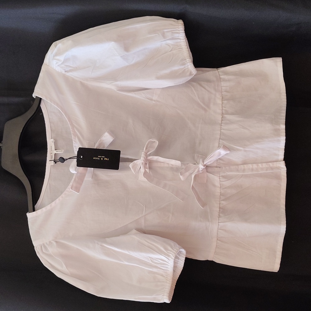 Rag & Bone front Tie Peplum Top. White. Size L Juniors